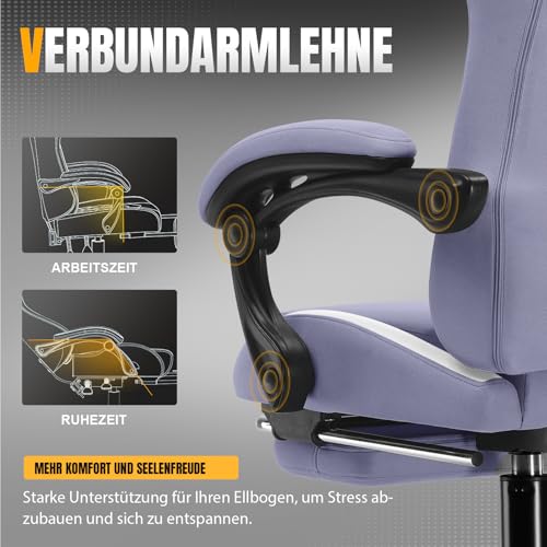 Sedia da gioco, sedia da gioco, traspirante in tessuto di alta qualità, sedia ergonomica PC, regolabile e girevole con poggiapiedi, Viola - Sedia gaming - Immagine 6