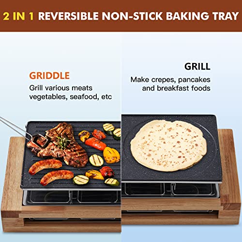Indoor Grill Coklai Raclette Grill Table Electric Grill Reversible Non-Stick Plate Korean Bbq Grill Wooden Base Cheese Raclette With 8 Trays And Wooden Spatulas Adjustable Temperature Dishwasher Safe #TOP1
