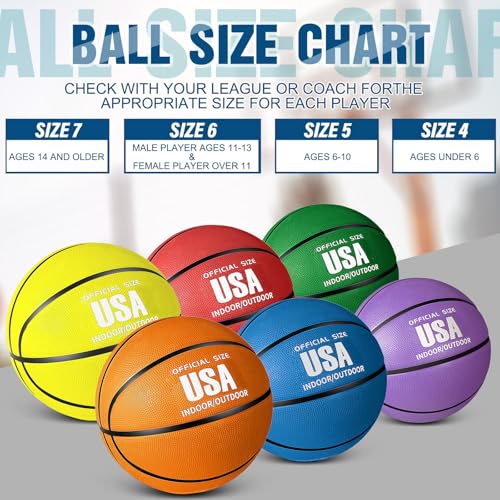 Libima 12 Pcs Rubber Basketball Official Size Bulk Streetball Multicolor Basket Ball with Pump Plain Basketball for Adult Youth Kid Indoor Outdoor Training Game Gift Back to School(Size 7, 29.5'') - Thumbnail 3