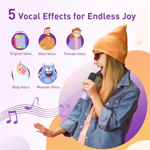 Karaoke Machine for Kids Adults: Mini Karaoke Machine with 2 Wireless Mics and Light for Family Home Party - Portable Karaoke Speaker Toy Gift for Girls Boys Ages 4-12+ Years Old Birthday Christmas - Thumbnail 4