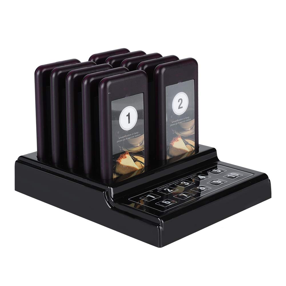 Sxhlseller Avvisatori Acustici per Ristoranti, Cercapersone Wireless di Chiamata in Coda, 10 Cercapersone Ricaricabili, Nero, Vibrazione + Cicalino, LED Lampeggiante, 1000 Metri di Distanza