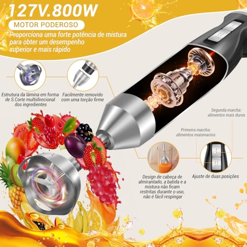 Mixer 3 em 1 Preto, Mix 3 em 1, Mixer inox, Mixer de Mão, Mixer 3 em 1 Inox 800W, Mixer, Mixer Porta