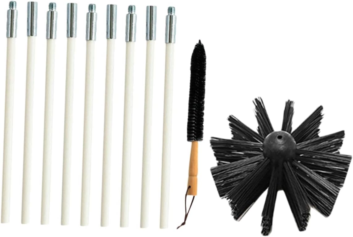 1set Duct Cleaning Brush Kit Nylon Chimney Brush Flexible Rods and Wooden Handle Fireplace and Dryer Vent Cleaner for Lint and Dust Removal