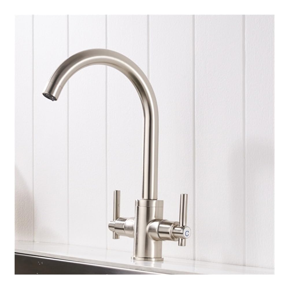 Kitchen Faucets Double Hands Bathroom Sinks Mix Water Tap XT-12(Nickel)