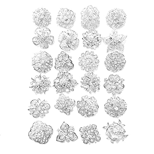 Ezing Lot 24pc Shining Rhinestone Crystal Brooches Pins DIY Wedding ...