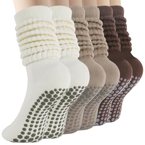 Image of BISOUSOX Pilates Grip Socks for Women, Slouch Scrunch Non Slip Yoga Socks, Ankle Crew Socks for Home, Workout, Hospital