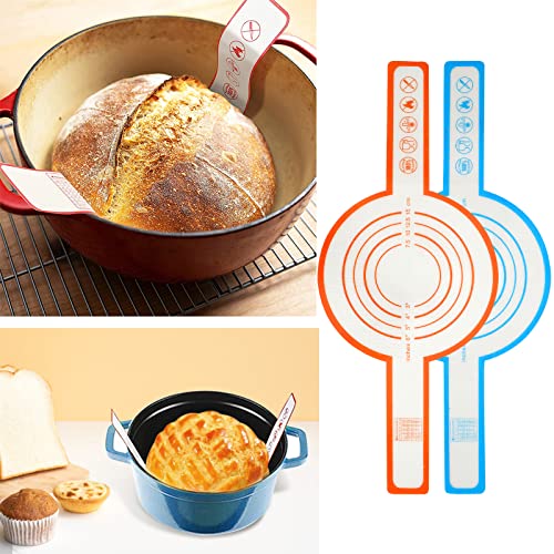 Silicone Baking Mat For Dutch Oven Bread String 8.3 Inch Reusable Non Stick Baking Mat With Long Handle Silicone Baking Sheets Heat Resistant Baking Bread Pad For Dough Pastry (Blue & Orange) #TOP5