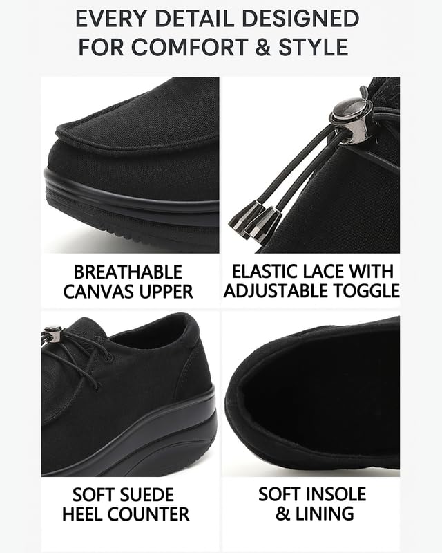 Image of Oude Women's Orthopedic Platform Loafers - 2 Inch Rocker Sole Boat Shoes with Arch Support, Comfortable Slip-Ons for Walking, Work, Nurses, Standing All Day