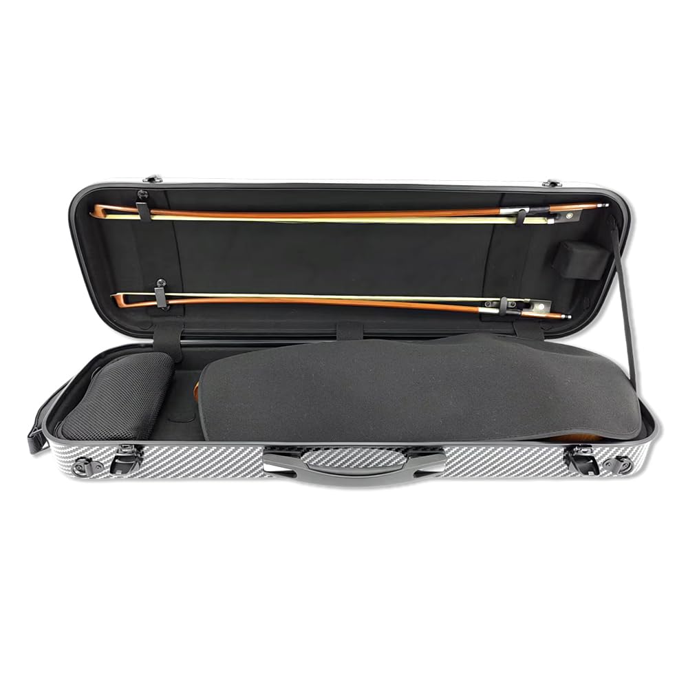 Vetimobato Estuche para violín de fibra de carbono 4/4, tamaño completo, carcasa rígida, caja de violín rectangular con correa, bolsa para partituras de música y funda de viaje de 2,1 kg (negro)