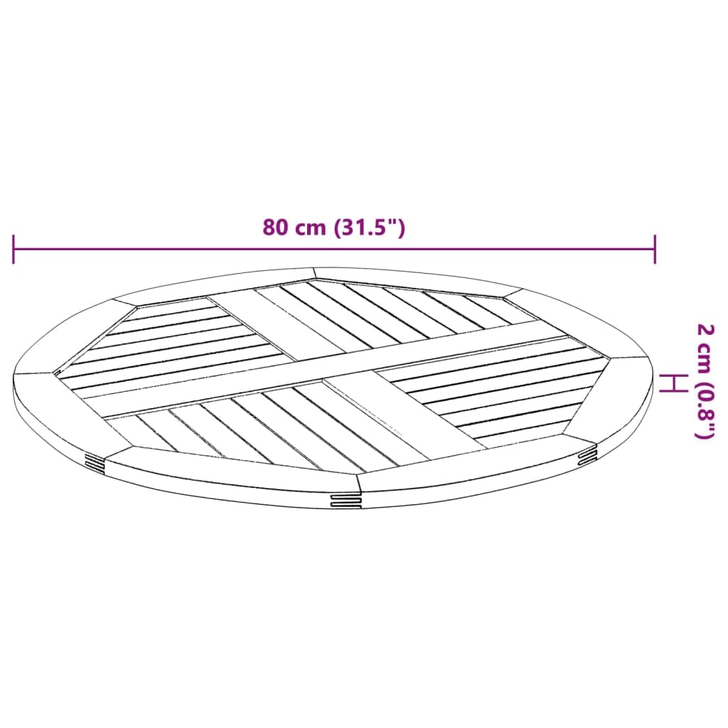 vidaXL Piano per Tavolo Ø80x2,2 cm Rotondo in Legno Massello di Acacia, Piano del Tavolo, Piano del Tavolo in Legno, Bordo di Ricambio