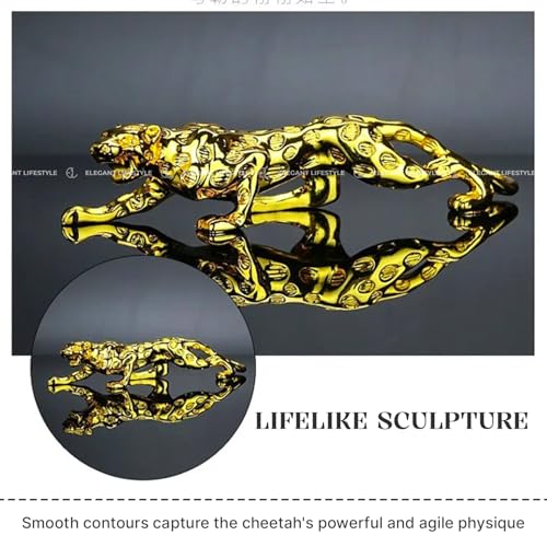 Image of Creative Leopard Statue, Lucky Fengshui Jaguar /Cheetah Gift for Car Office Home Decorative Showpiece - 4.5 cm (Polyresin, Gold) (Small)