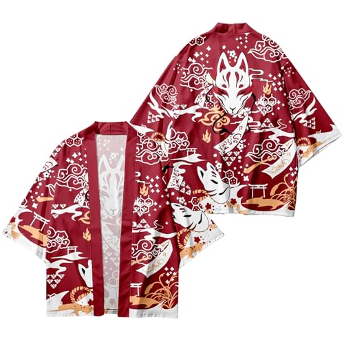 Image of DOSLAVIDA Men's Japanese Kimono Cardigan Suit Chinese Style Printed Jacket Pants Set Open Front Seven Sleeve Top & Shorts