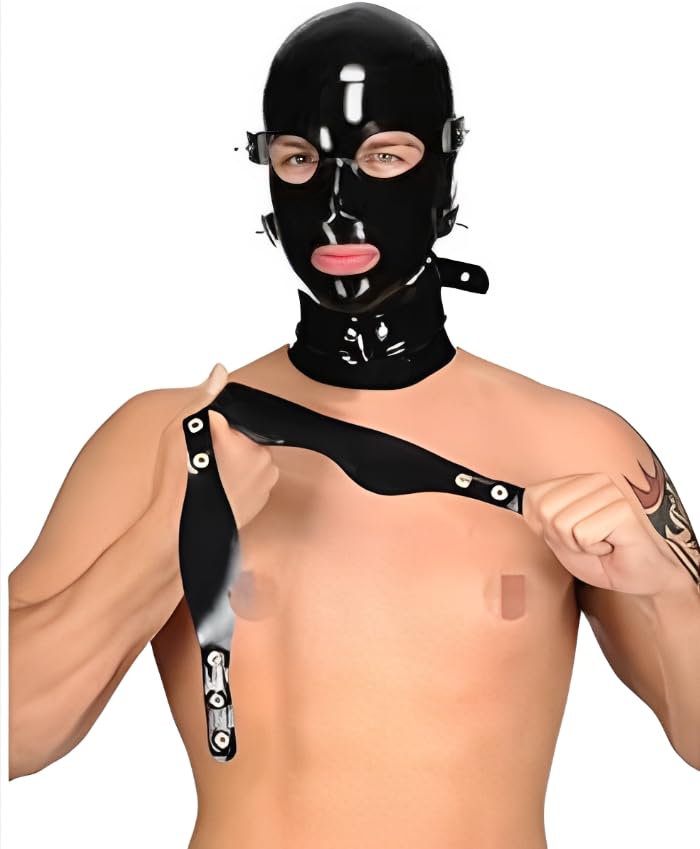 Schwarze Latex Maske Männer, BDSM Bondage SM Rubber Kopfmaske mit Augenmaske, Fetisch Sex Maske, Eng & Elastisch, Latex Maske für Frauen, Cosplay & Party