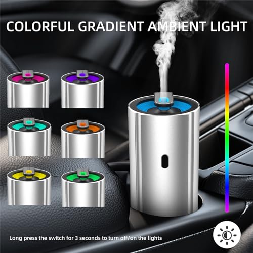 Image of Aluminum Car Diffuser Essential Oil Car Aromatherapy Humidifier 100ml Personal Vehicle Scent Freshener Cool Mist Mini Portable Ultrasonic Diffuser for Small Space (Silver)