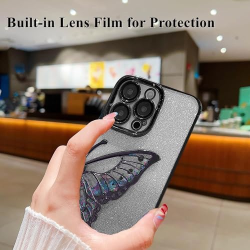 Image of mobistyle Designed for iPhone 14 Plus Cover with Glitter Cute Butterfly Electroplating Design Back Cover Case for Women Teen Girls (Black)