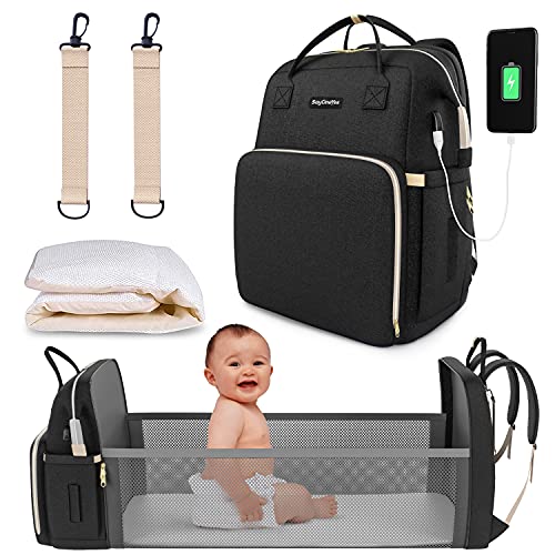 Diaper Bag with Changing Station, Baby Diaper Bag Gift for Newborn Baby, Diaper Backpack with USB Charging Port, Multi Function Diaper Bag Backpack Stroller Straps and Large Capacity (Black)
