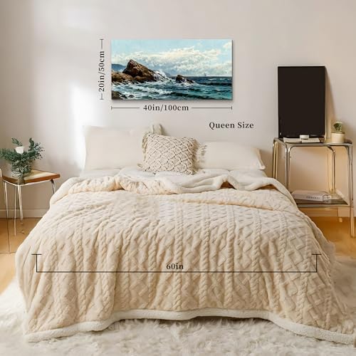 crmotu Coastal Large Wall Art, Ocean Landscape Vintage Oil Paintings, Blue Nature Scenic Canvas Art Prints, Waves and Rocks Pictures Wall Decor Living Room Bathroom Bedroom, Office Decor 20"X40"