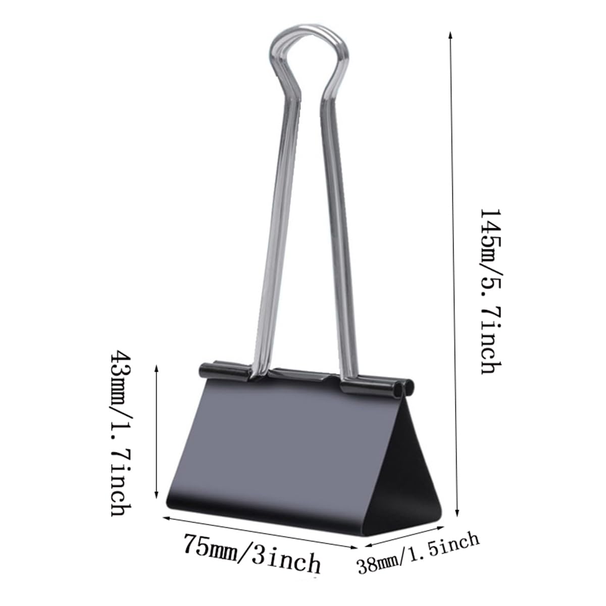 Bardzo duże klipsy do segregatora, 7,6 cm, super duże klipsy do segregatora, 6 sztuk, duże metalowe zaciski papierowe, czarne (7,6 cm)
