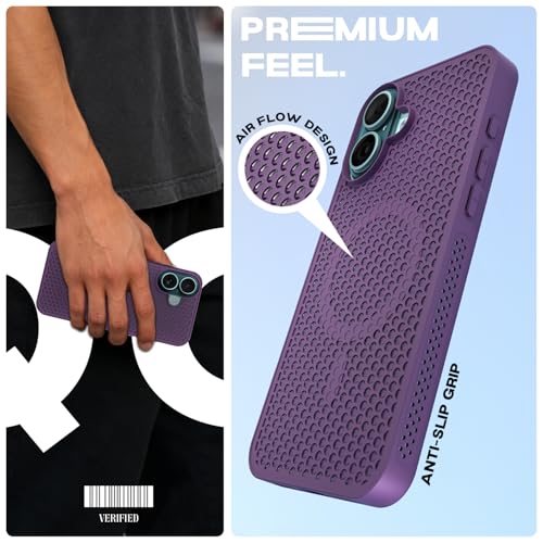 Image of Pikkme Back Cover for iPhone 16 | Honeycomb Cooling Design | Silicone Heat Dissipation | Mag-Safe Compatible | Shockproof Camera Protection Bumper Case (Purple)