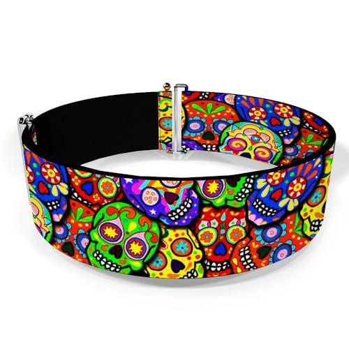 Buckle-Down Women's Cinch Belt Colorful Calaveras Stacked 23 to 42 Inch, Multicolor2