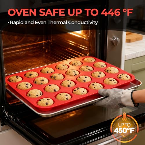 Image of CAKETIME Silicone Muffin Pan Mini 24 Cups Cupcake Pan, Nonstick Food Grade Silicone Mold Baking Pan 1 Pack