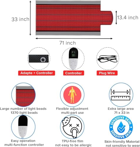 Mata do terapii światłem czerwonym LED do pielęgnacji całego ciała, 1370 szt., 660 nm i 850 nm, łatwy w użyciu, wielofunkcyjny kontroler