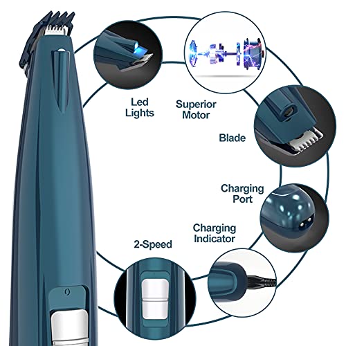BASEIN Pet Foot Hair Clippers with Led Light, Professional Pet Hair Trimmers, Pet Grooming Kit, Low Noise, USB Rechargeable, Electric Clippers for Hair Around Face, Eyes, Ears, Rump, Paws