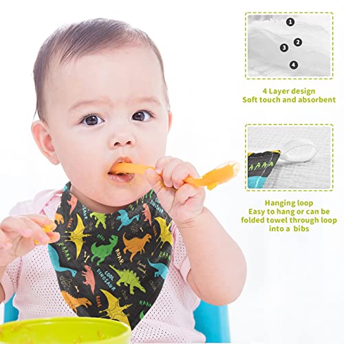 Image of vvfelixl Baby Washcloths Cotton Colored Dino Dinosaurs Baby Muslin Washcloths Soft Baby Face Towel for Newborn Infants, 11.8 X 11.8 Inch, 3 Pack Black