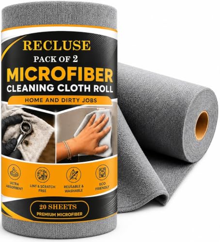 RECLUSE Reusable Microfiber Kitchen Towel Roll - 4000 Times Washable & Eco-Friendly Paper Towel Alternative | 40 Tear-Off Ultra Soft Highly Absorbent Cleaning Cloths for Kitchen, Home, Office & Car