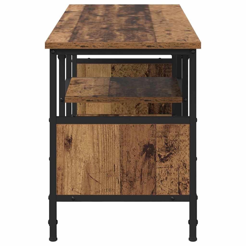 Mobile porta TV in legno vecchio con struttura in metallo nero 100 x 35 x 45 cm, 3 scaffali, supporto robusto per soggiorno, consolle salvaspazio con mensole e ripiani per organizzare