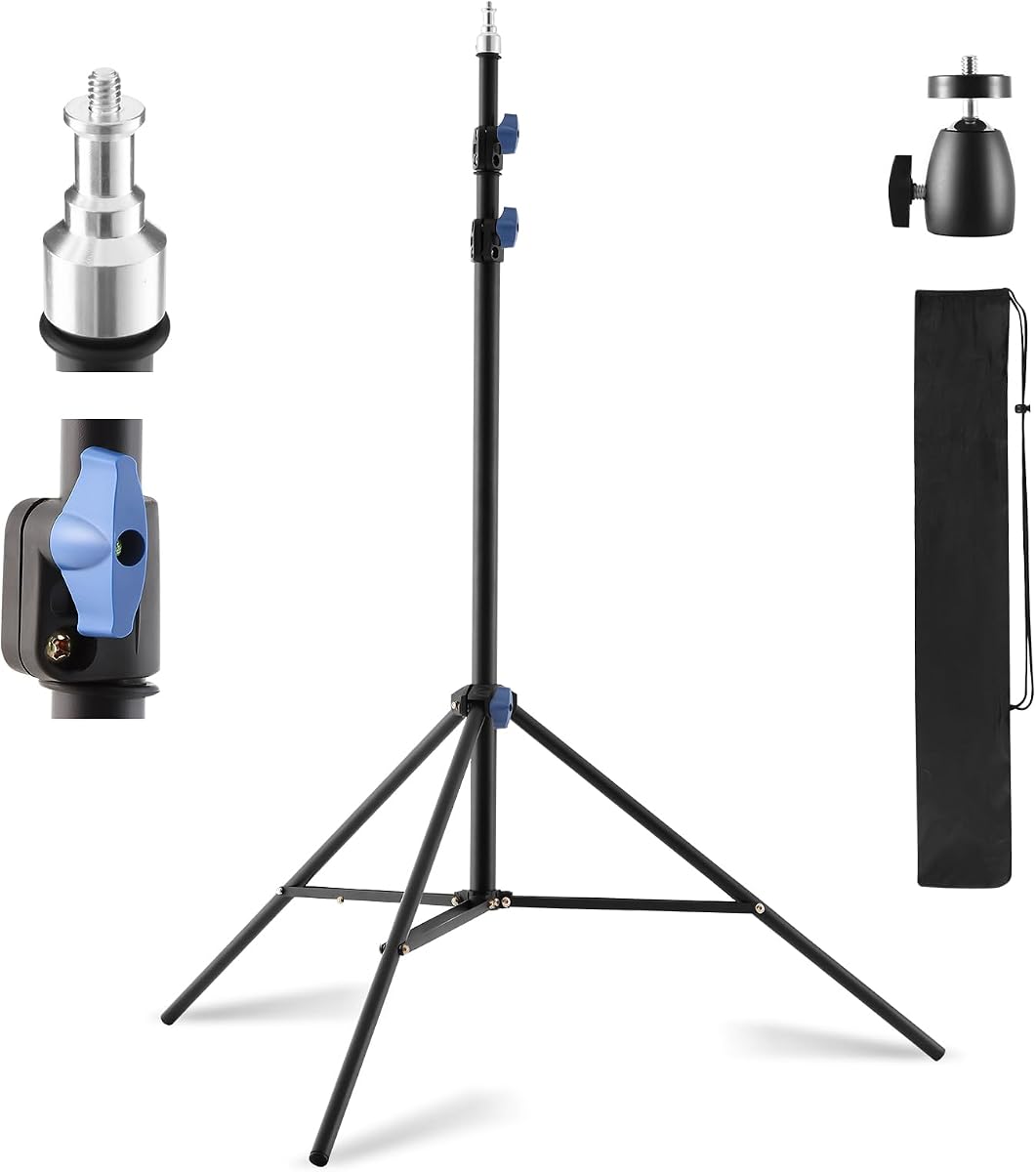Fotografía de soporte de luz SH, 6.7ft/205cm Soporte de trípode de vídeo fotográfico portátil | Soporte de luz ajustable con cabeza esférica de 360° y tornillo de 1/4"para estudio, estroboscopio, anillo de luz, reflectores, caja blanda, cámara