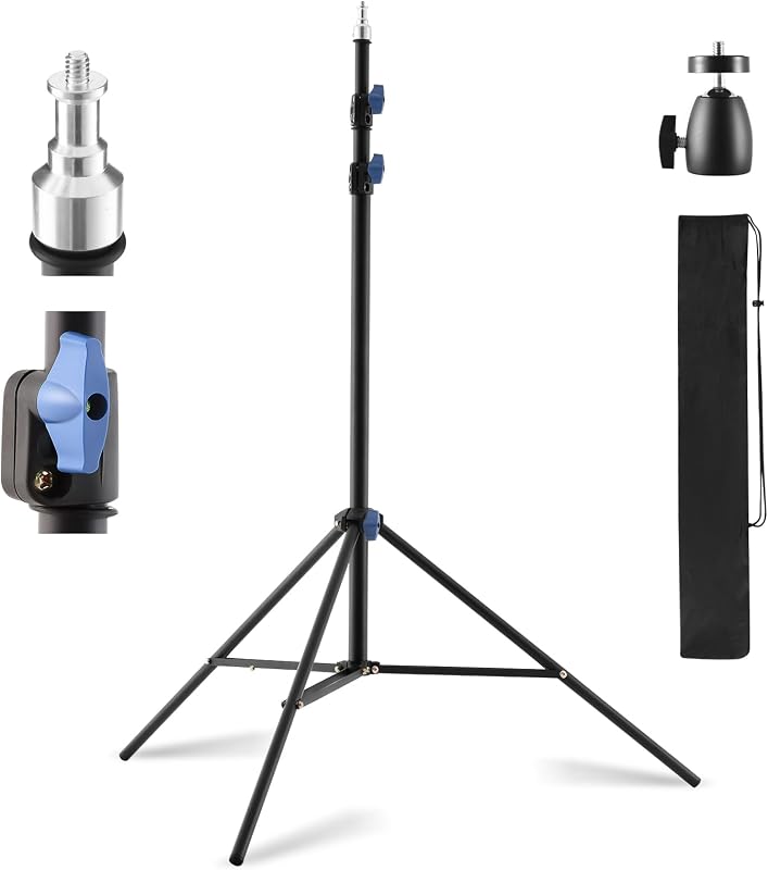 SH Light Stand Photography, 6.7ft/205cm Portable Photo Video Tripod Stand | Adjustable Light Stand with 360° Ball Head and 1/4" Screw for Studio, Strobe, Ring Light, Reflectors, Softbox, Camera