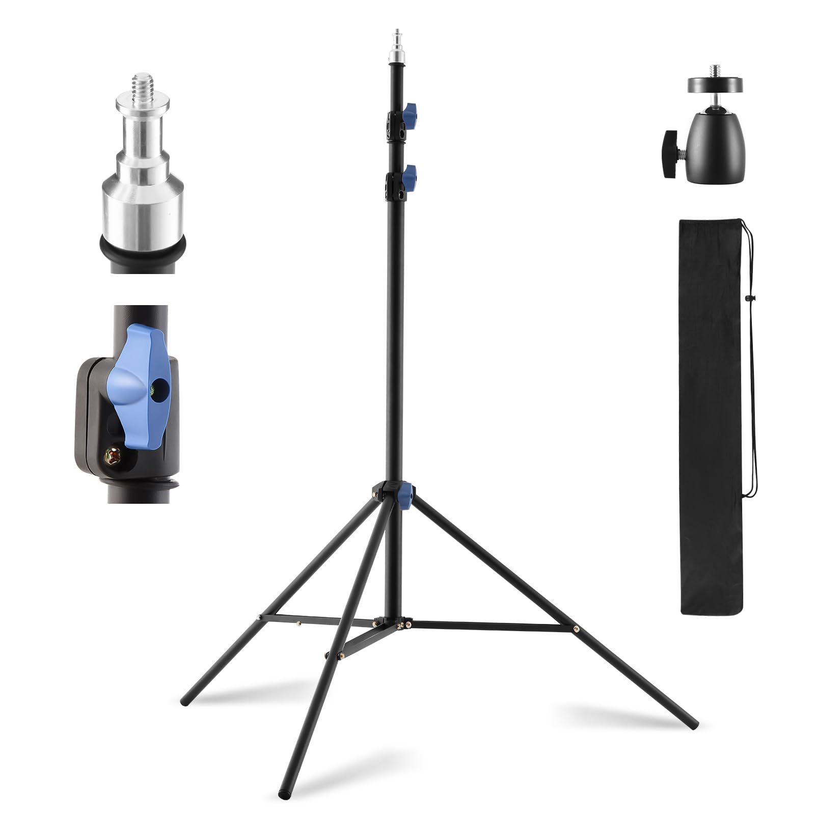 CS033 - Soporte de luz para fotografía, 300 cm, acolchado con resorte, soporte de trípode de fotografía resistente con adaptador de tornillo de 1/4 pulgadas, soporte de iluminación ajustable para