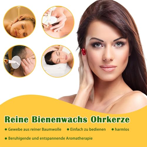NatüRliche Ohrkerzen, 50 StüCk Ohrkerzen Zur Reinigung Bienenwachs Set，Kommt Mit 20-Ohrkerzen, 10-Schutzscheiben Und 20-WattestäBchen，Ohrenkerzen Zur Reinigung Ohrenschmalz.