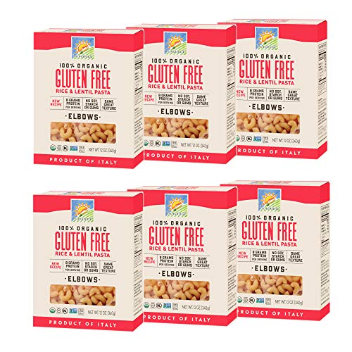 Bionaturae Elbows Gluten-Free Pasta | Rice and Lentil Elbows Pasta | Non-GMO | Lower Carb | Kosher | USDA Certified Organic | Made in Italy | 12 oz (6 Pack)