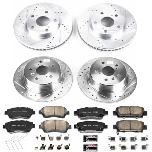 Image of PowerStop Front and Rear Brake Kit for Toyota Avalon 1995-97 - Drilled and Slotted Disc Rotors with Carbon-Fiber Ceramic Brake Pads Replacement, K4359