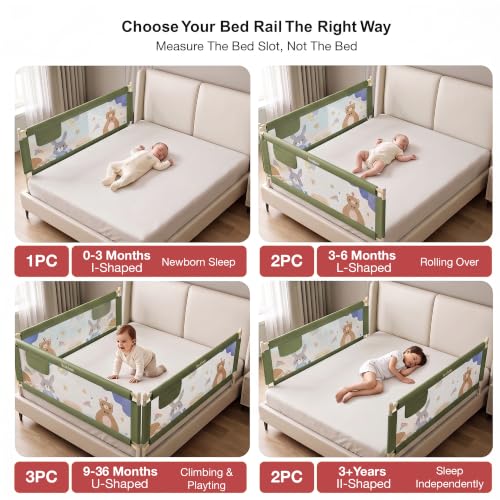 Image of BAYBEE Baby Bed Rail Guard (180x80cm) | Bed Railing for Baby Safety with 28 Height Adjustable Bedside Protector for Babies Falling | Foldable Bed Safety Guard for Kids (1 Side, (Dark Green)