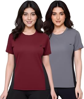 White Moon Women's Polyester Half Sleeve T-Shirt 2-Pack|Gym & Workout Dry Fit Tees|Gym Top Tshirt for Woman Workout|T Shir... Price In India
