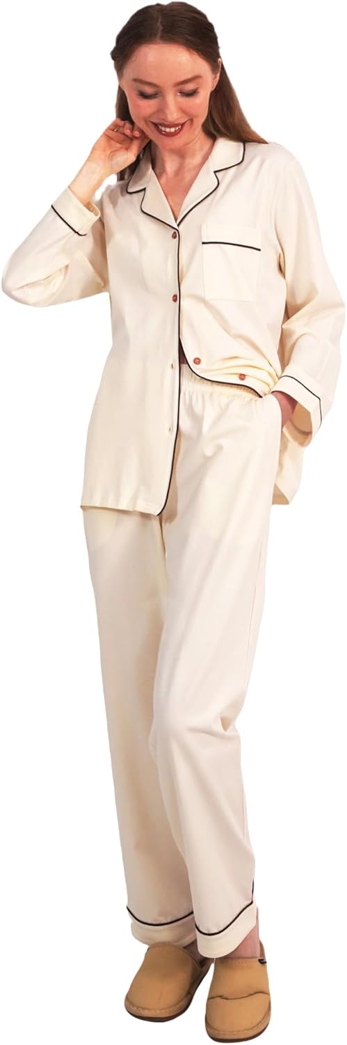 UPTRIS Womens Pajamas Sets Cotton 2 Piece PJs Lounge Sets Short Sleeve Button Down Soft Sleepwear Notch Collar with Pockets - Image 6