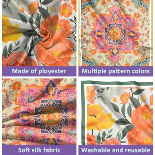 2PCS Scarf Silk Feeling Satin Head Hair Wrap Lightweight Large Square Fashion Cute Aesthetic 27.5 Inches for Women-Orange3