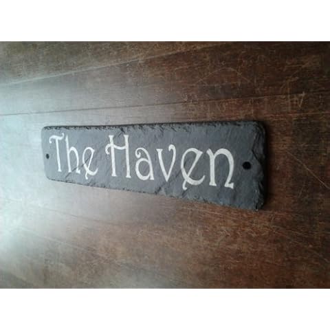 Beautiful Natural Slate House Numbers Plaques (30cm x 10cm Rectangle) Front Door Number Name Sign For Your Outside Wall. Personalised House Signs / Plate For Doors, Gates, Bar or Walls Cover