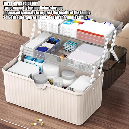 Contenedor médico transparente de gran capacidad con 3 niveles y asa 5