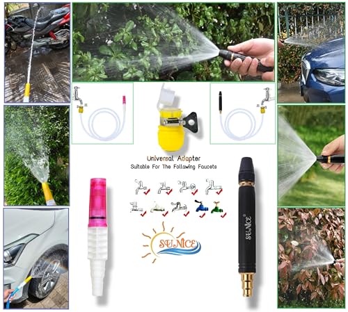 SUNICE 10 Meter Metalic Blue Flexible Hose Pipe, Spray, Adapter (Pipe Diameter: ½’’ inch, 0.5 Inch, 12 mm) Gardening, House Cleaning,Car and Bike Washing Hose Pipe Spray Gun (10 METER, BLUE)