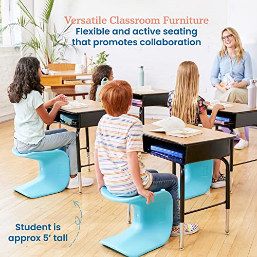 Image of ECR4Kids Wave Seat Perch Stool, 14in - 15.1in Seat Height, Flexible Seating, Blue, 2-Pack
