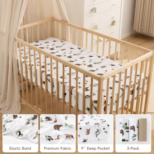 Image of david's kids 3 Pack Fitted Crib Sheets, Ultra Soft Breathable Comfortable Baby Sheet Set for Boys Girls Neutral, 28x52 Inch Fits Standard Crib and Toddler Mattresses, Woodland Animals