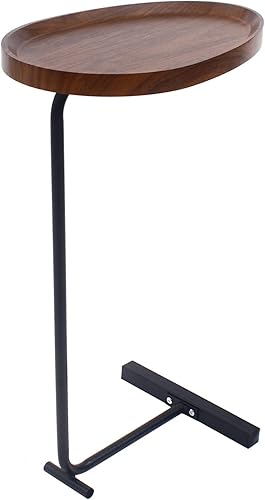 Miniatura 4 de Mesa auxiliar pequeña, mesa auxiliar en forma de C para aperitivos, café, cena, mesa auxiliar para sofá, dormitorio, sala de estar, nogal de 17.7
