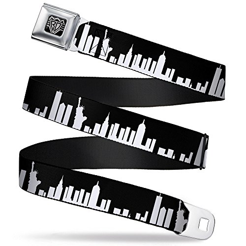Cinturón de seguridad Buckle-Down negro y blanco con diseño de Nueva York infantil de 2,5 cm