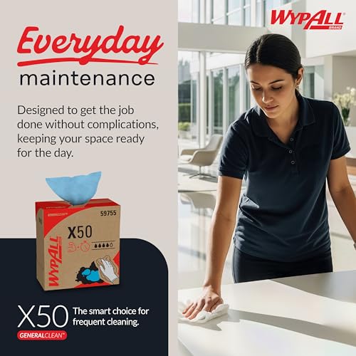 Image of WypAll GeneralClean X50 Cleaning Cloths, 5 x 132 Towels, Blue (59755)