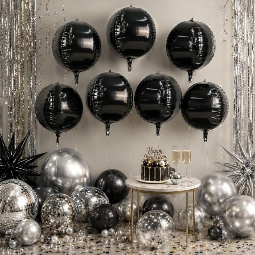 Image of 9 Pcs Black Round Foil Balloons,22 Inch Metallic Black Round Balloons