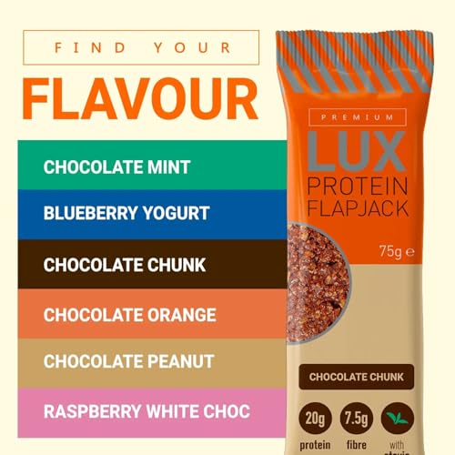 Premium LUX Protein Flapjack Bars - High Protein, Low Sugar Snack – Bodybuilding Warehouse - Chocolate Chunk (24 x 75g) - Image 6